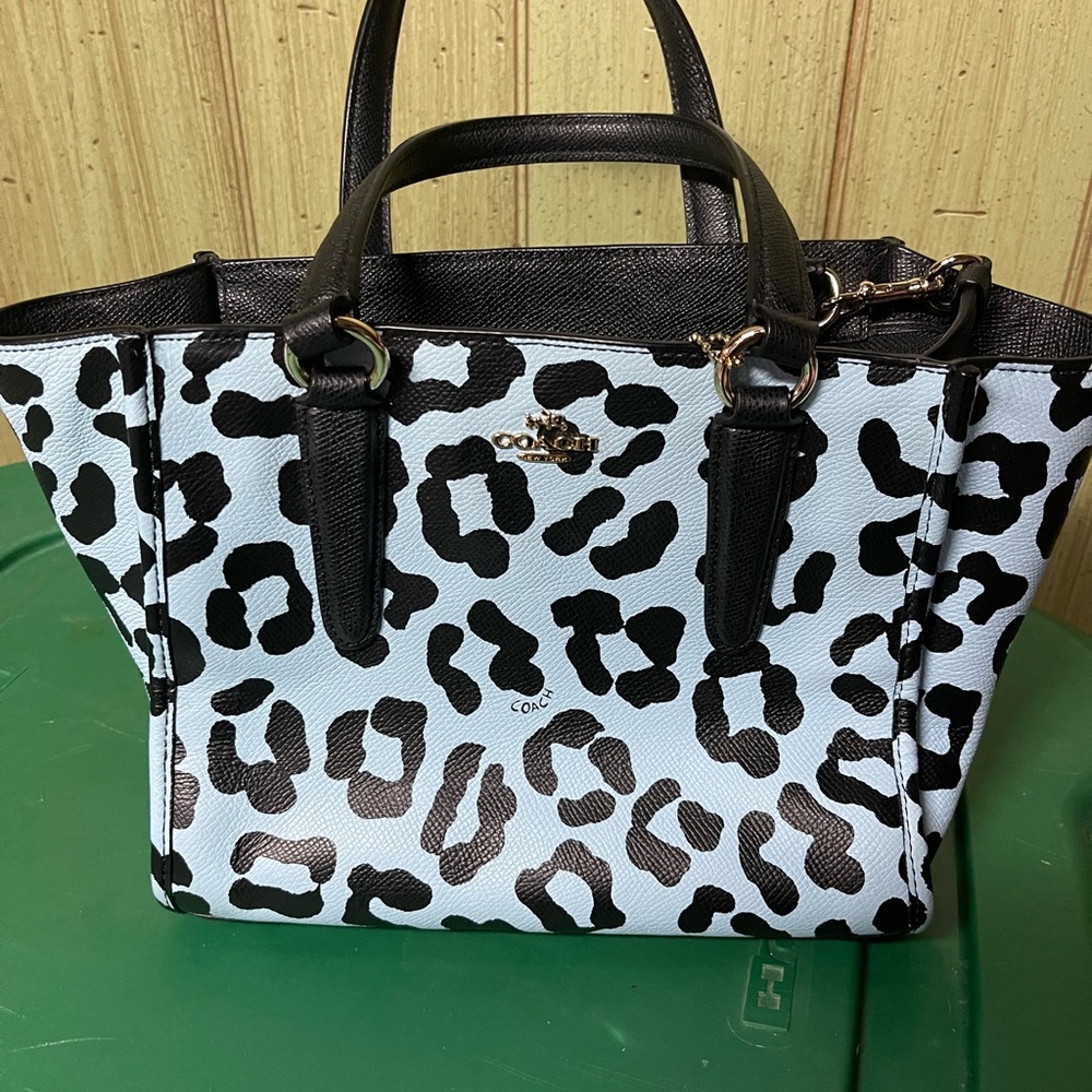 Blue leopard coach purse